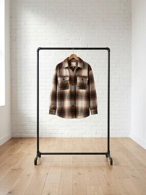 H&M Brown and Cream Plaid Utility Jacket